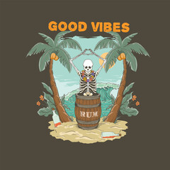 Skulls dancing on the edge of a beautiful beach