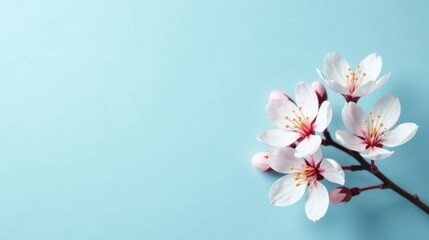 Obraz premium Delicate Spring Blossoms on a Light Blue Background, a Peaceful and Serene Floral Image Perfect for Various Applications