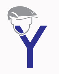 Initial Letter Y Labour Day Logo Concept With Safety Helmet Symbol Vector