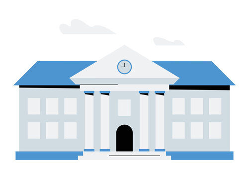 University Building With Classical Columns In Flat Vector Illustration Symbolizing Higher Education, Academic Institution, And Learning, Isolated On White Background