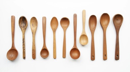 Rustic Wooden Spoons Isolated on White Background