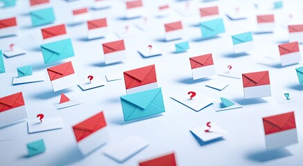 Floating Emails with Question Marks, Abstract Background