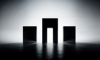 Fototapeta premium A modern minimalist banner with eerie lighting, abstract geometric shapes, and high contrast on a white gradient.