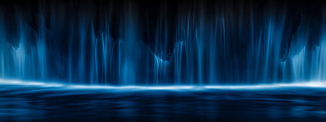 A long-exposure photograph of the blue waterfall in Iceland
