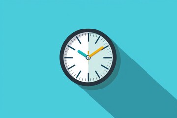 Business clock icon in flat style with a minimalist timer, set against a vibrant blue background