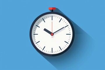 Business clock icon in flat style with a minimalist timer, set against a vibrant blue background