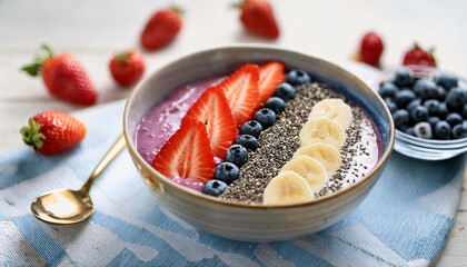 Vibrant Smoothie Bowl with Fresh Fruits and Chia Seeds
