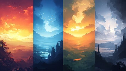 Four Seasons Landscapes, Valley Views, Colorful Skies