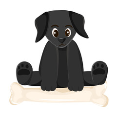 Illustration of a cute black puppy mascot sitting on a bone