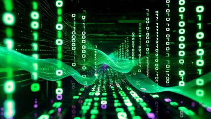 Mesmerizing green binary code in digital innovation