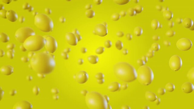 Lemons fall on a yellow background. Infinitely looped animation