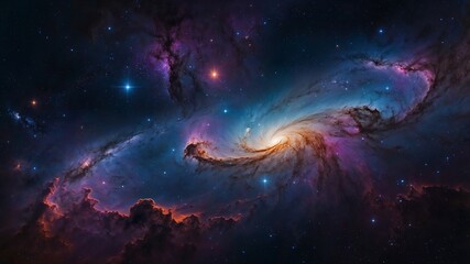 Deep space nebula, cosmic galaxy, interstellar cloud, vibrant celestial scene, outer space photography, colorful universe, distant star cluster, astronomy background