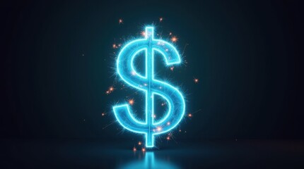 Neon Dollar Sign with Electric Sparks Symbolizing Power and Energy