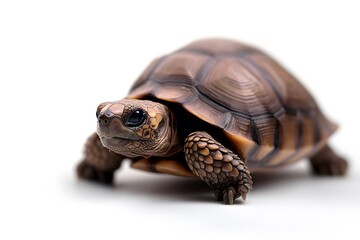 Fototapeta premium Baby tortoise walking, studio shot, white background, reptile pet