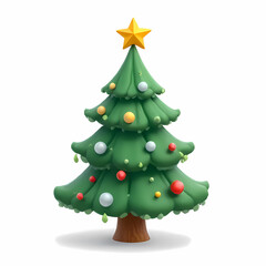 Fototapeta premium Festive 3D Render of Decorated Cartoon Christmas Tree with Star