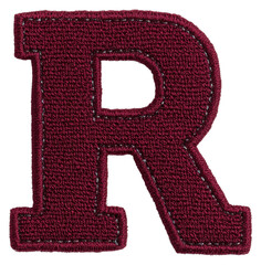 Maroon Embroidered Letter R with Stitched Border on Transparent Background