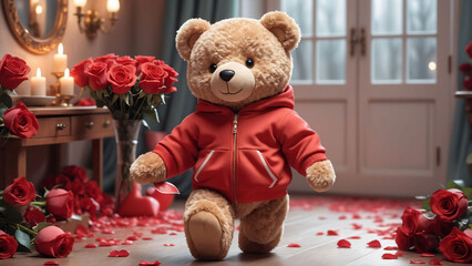 Teddy bear, valentines day, 3D render style