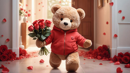 Teddy bear, valentines day, 3D render style