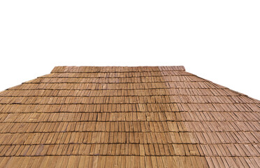 old shingle wooden roof on white background