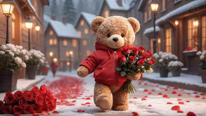 Teddy bear, valentines day, 3D render style