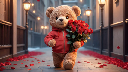 Teddy bear, valentines day, 3D render style