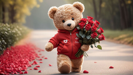Teddy bear, valentines day, 3D render style