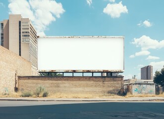 Obraz premium Empty urban billboard against blue sky backdrop