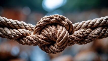 Fototapeta premium Strong natural rope tied in secure knot