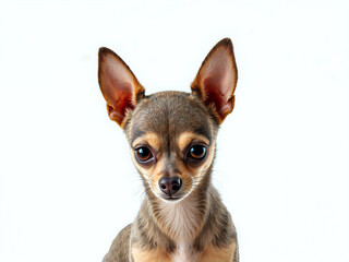 Obraz premium Adorable Chihuahua Portrait, Close-up Brown Tan Dog, Large Expressive Eyes, Vulnerable Cute Face, White Background, Studio Pet