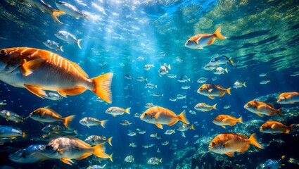 Sunlight illuminating a vibrant underwater paradise