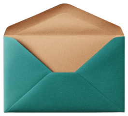 Open Turquoise Envelope with Brown Interior on a Transparent Background