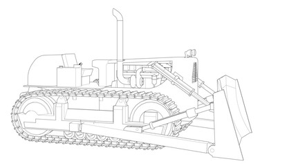 Bulldozer sketch concept 3D illustration