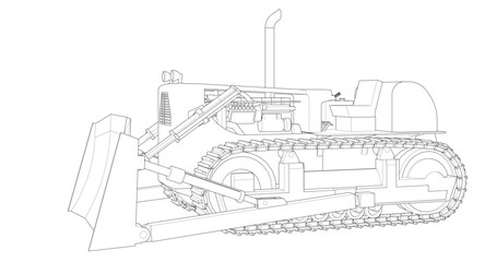 Bulldozer sketch concept 3D illustration