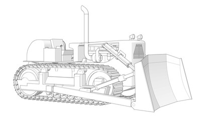 Bulldozer sketch concept 3D illustration