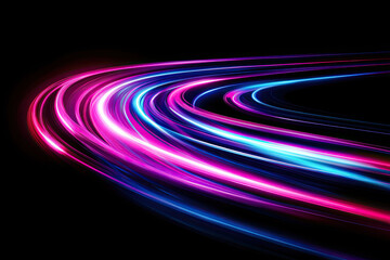 Abstract vibrant light trails curving on dark background