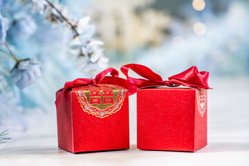 wedding red gift box background material
