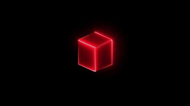 Glowing looping pentagonal neon square frame effect, black background. Technology Sign, Colorful Neon Figure On Black Background. High-Tech Icon, Neon Illustration glowing animation black background