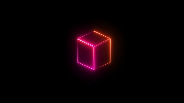 Looping Glowing Pentagonal Neon Frame Effect on Black Background &ndash; Futuristic Tech Sign with orange and pink Neon Lights.