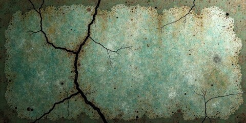 Obraz premium Abstract Teal Surface with Dark Branching Cracks and Speckled Texture