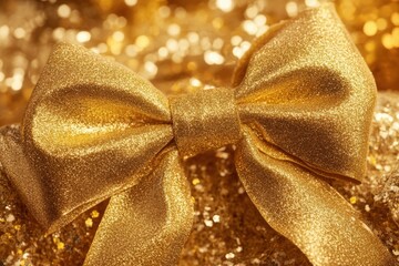 Sparkling gold bow with glittering background symbolizing celebration and luxury