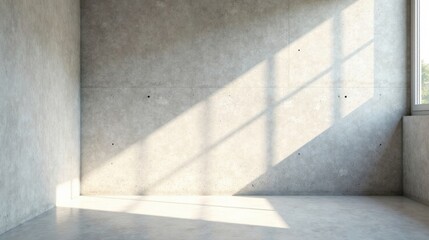 Sunlit Empty Room with Concrete Walls and Floor, Minimalist Design Ideal for Modern Interior Concepts