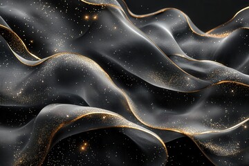 Obraz premium A mesmerizing abstract design of flowing fabric with sparkles, creating a sense of depth and elegance against a dark background.