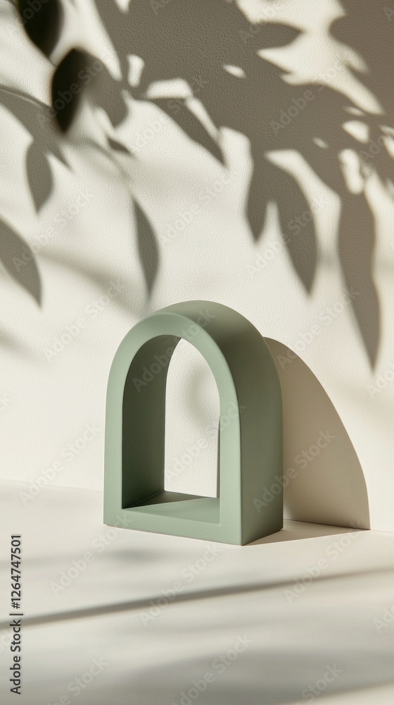 Poster a minimalist arch-shaped product stands elegantly against a neutral background, casting delicate sha
