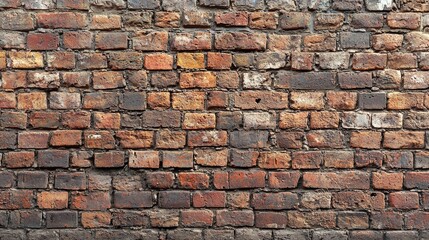 Fototapeta premium Detailed close-up of a weathered brick wall showcasing varying textures and colors
