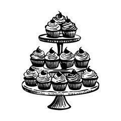 Vintage illustration depicting a cupcake stand