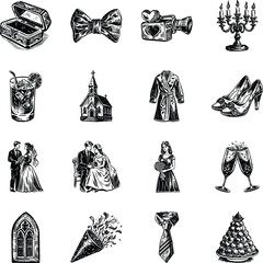 Set of 16 Vintage Marriage Illustrations

