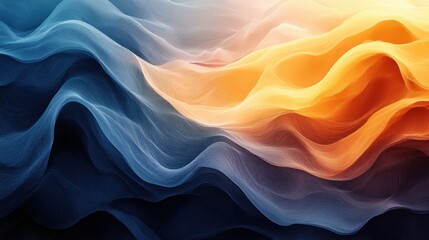 Obraz premium Luminous flowing shapes. Bright gradients in mustard yellow and indigo. Pulsing curves merging into abstract designs