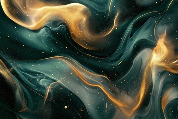 Obraz premium A mesmerizing swirl of deep green and shimmering gold, creating an abstract pattern that evokes elegance and tranquility.
