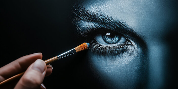 Close-up of an eye being painted with a brush in an art therapy session for Down Syndrome Day awareness