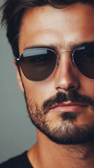 Stylish Man Wearing Sunglasses with a Confident Expression Close Up